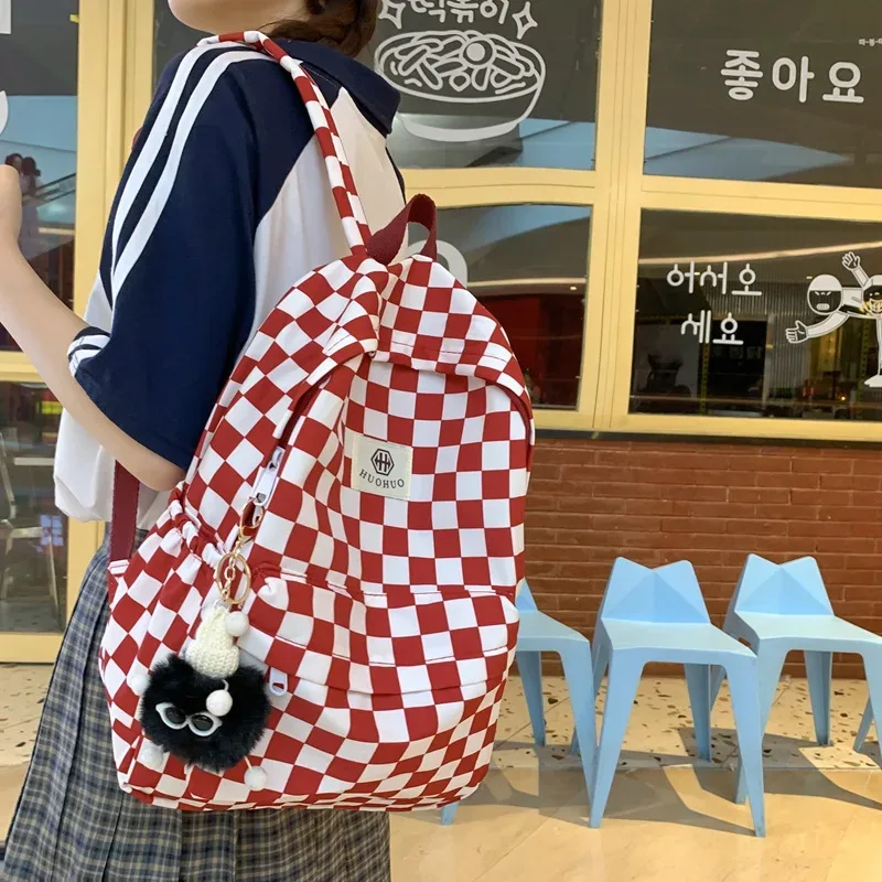 sac à dos décontracté à carreaux style rétro coréen et hongkongais pour étudiants, sac à dos de rangement à lettres, sac à dos double épaule pour femmes pour l'école et l'éducation