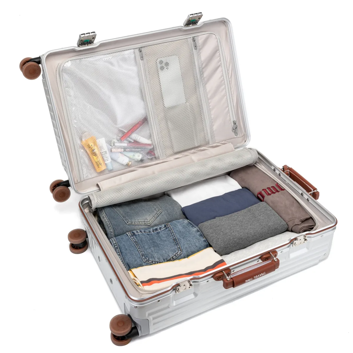 valise à roulettes fashoin en cuir souple avec poignée, coque rigide en pc, cadre en aluminium, serrure tsa, pour femme, 20/24 pouces