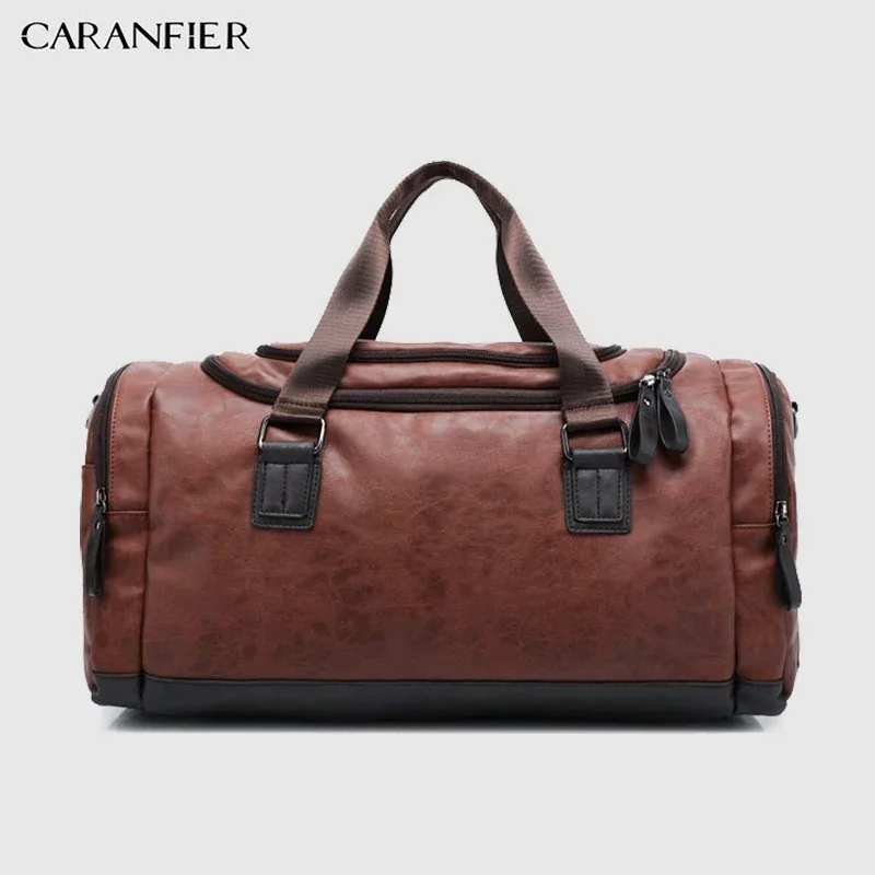 sac voyage cuir pu bleu noir marron ovale poignées cuir marron imperméable grande capacité transport homme casual businessoutdoor
