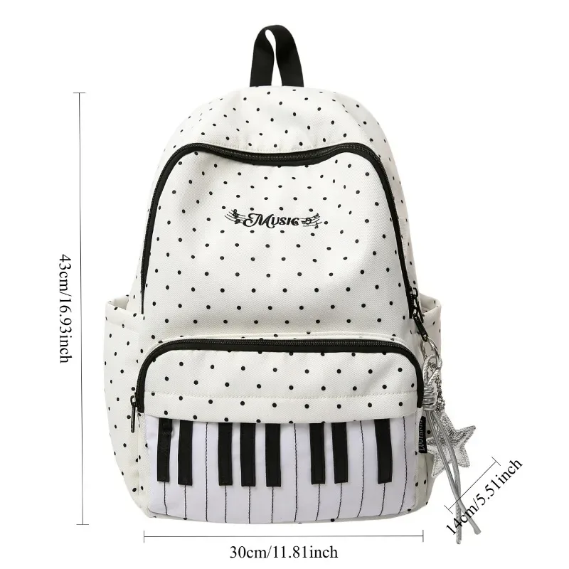 sac à dos imprimé clé de piano, mode décontractée pour jeunes filles, joli sac à dos pour étudiant, grand sac à dos de voyage en nylon imperméable et durable