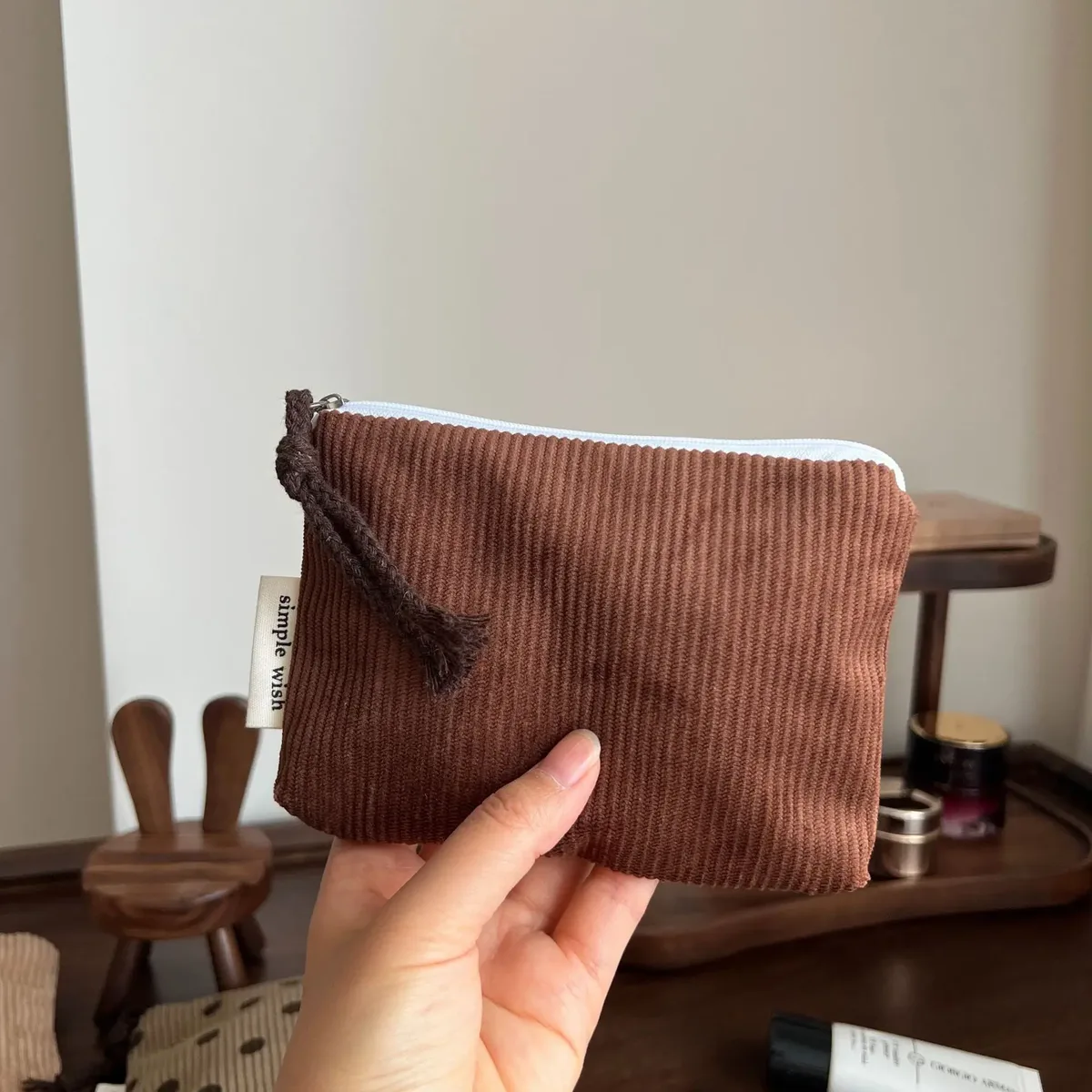 pochette de maquillage rayée rose pour femme, mini sac à cosmétiques mignon, sac de rangement portable pour clés, écouteurs, rouge à lèvres, porte-monnaie