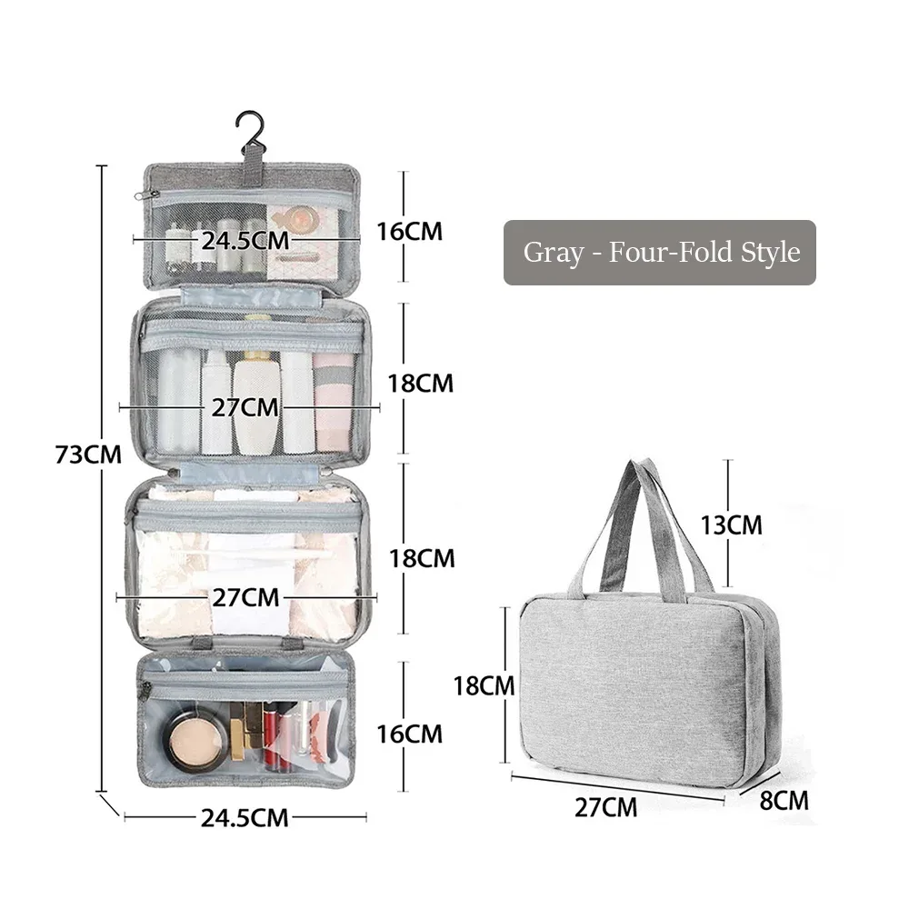 trousse de toilette cosmétique multifonctionnelle, 4 plis, résistante à l'eau, séparation sèche et humide, portable pour voyage, pinceaux cosmétiques, articles de toilette