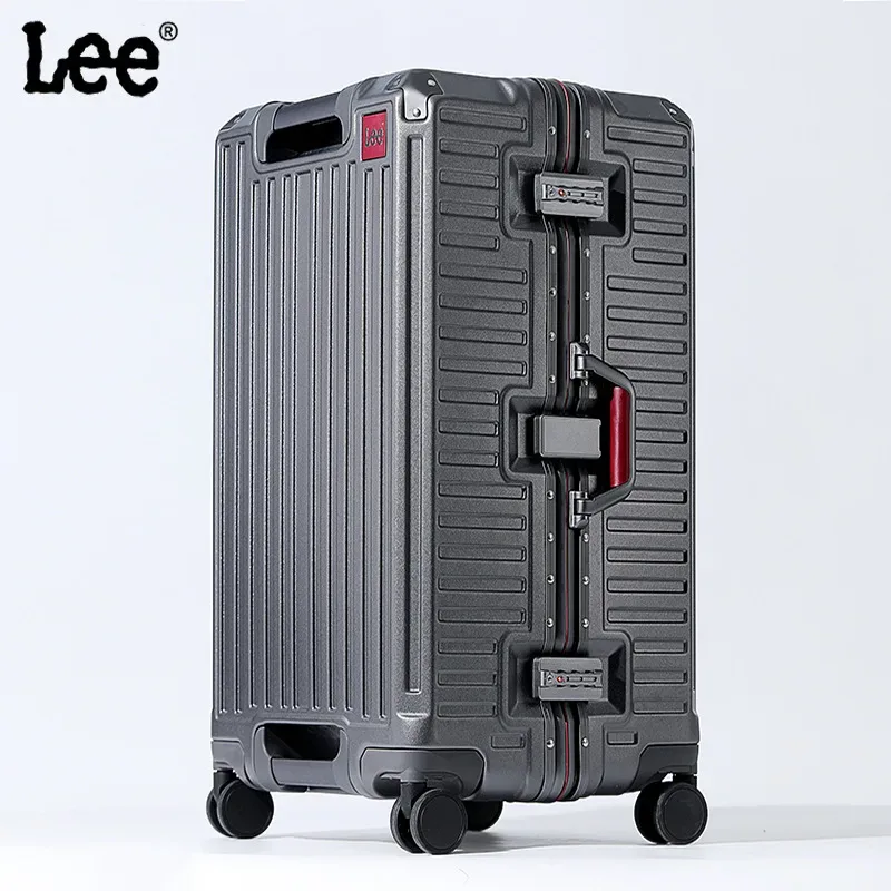 valise de voyage de grande taille, cadre en aluminium, valise à roulettes avec roulettes, bagage à main avec porte-gobelet, boîte à mot de passe