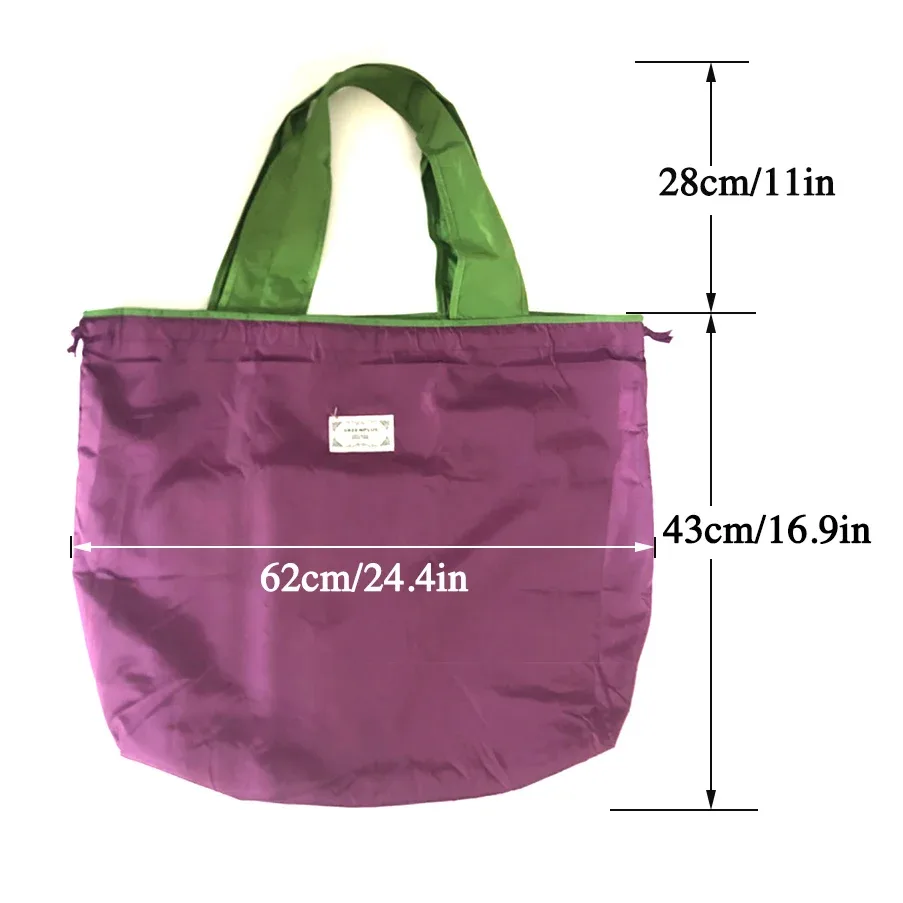 Sac de courses pliable extra large de couleur unie avec cordon de serrage, sac fourre-tout et sac à bandoulière portable