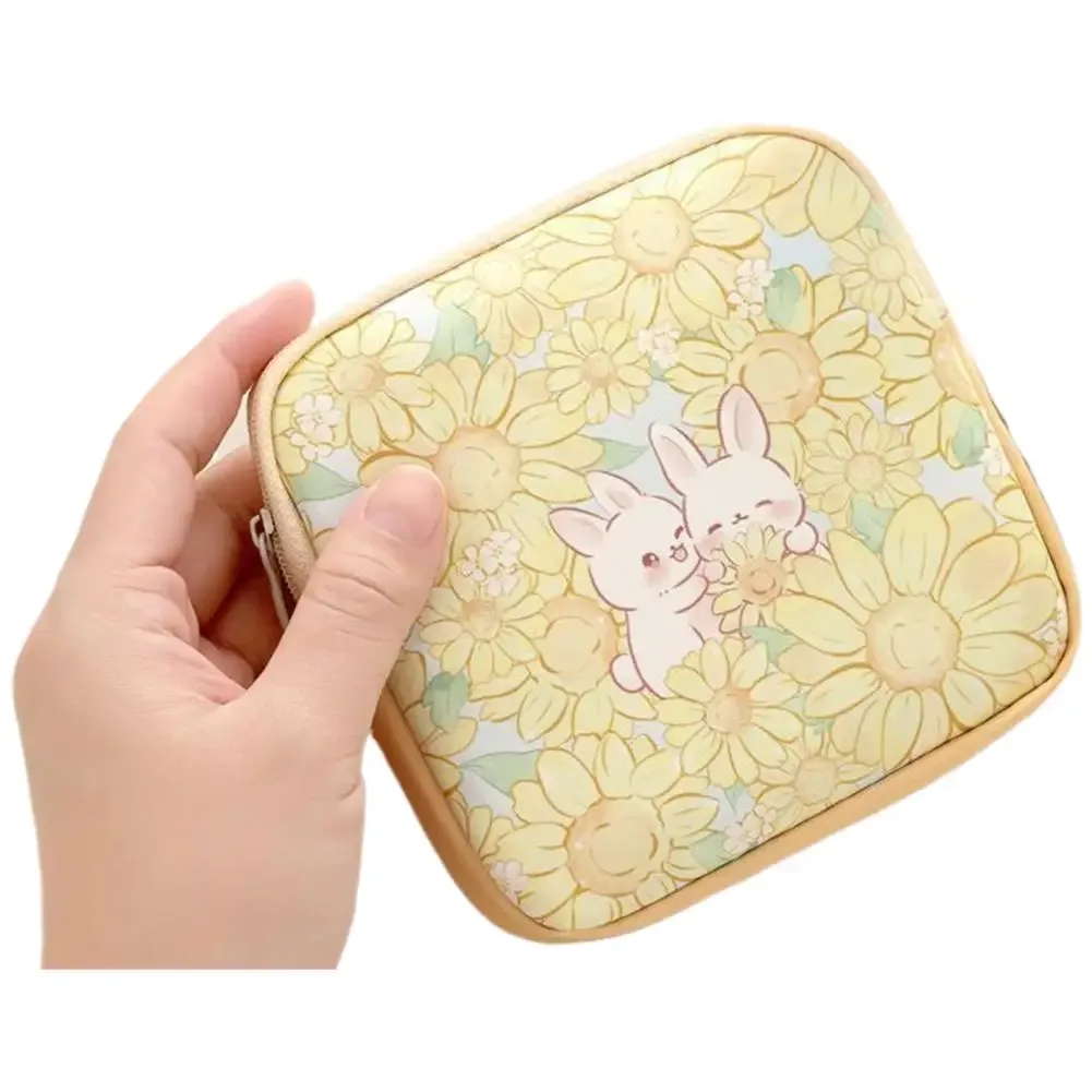 sac de rangement floral mignon en forme de lapin, mini organisateur de serviettes hygiéniques, pochette cosmétique portable pour femmes, sac à monnaie pour câbles de données