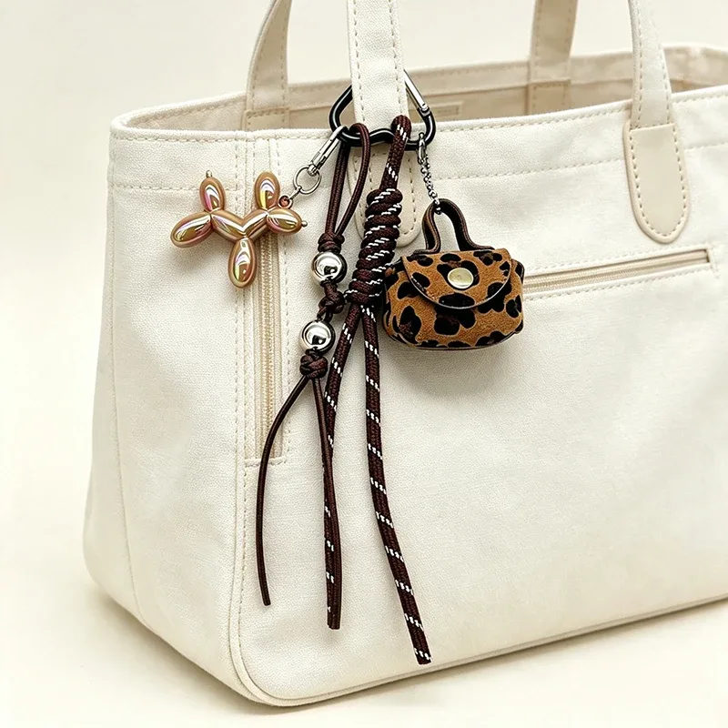 mini sac tendance imprimé léopard, porte-clés, accessoires pour sac à main et sac à dos, motif chien ballon