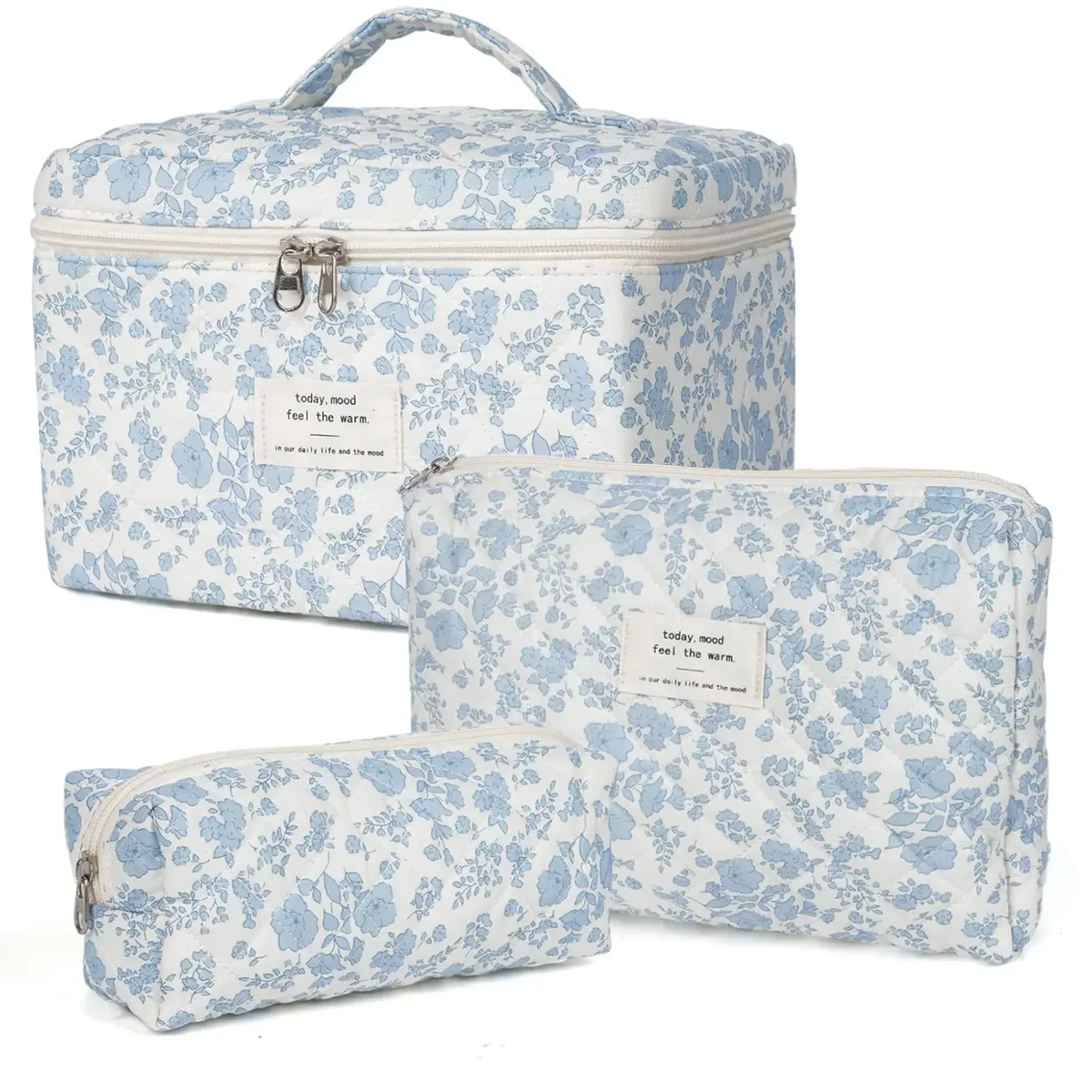 sac de maquillage en coton à fleurs mignonnes pour femmes, 1 pièce, organisateur de cosmétiques à fermeture éclair, sac à main en tissu en forme de boîte, trousse de toilette portable pour filles