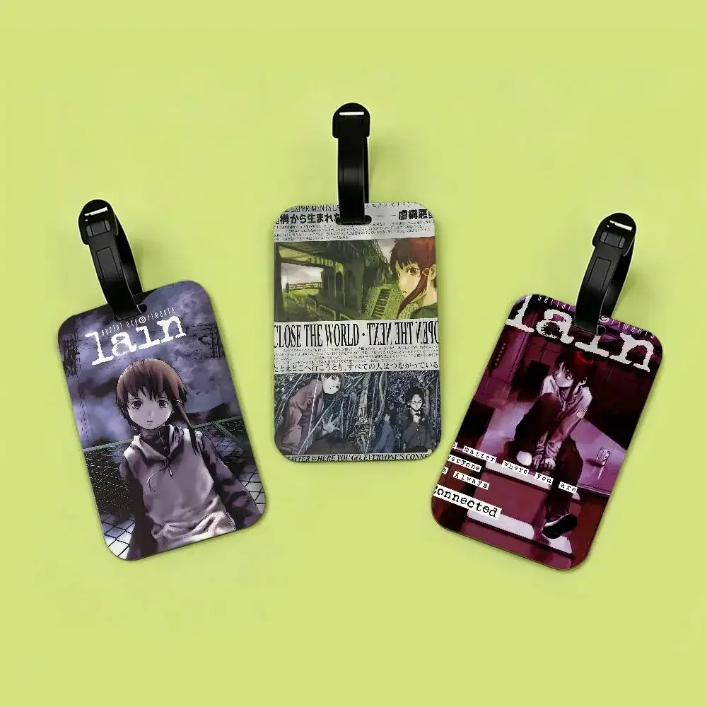 porte-cartes d'information en pvc, étiquette de bagage, étiquette de nom étanche anti-perte pour voyage, série e-experiments l-lain anime