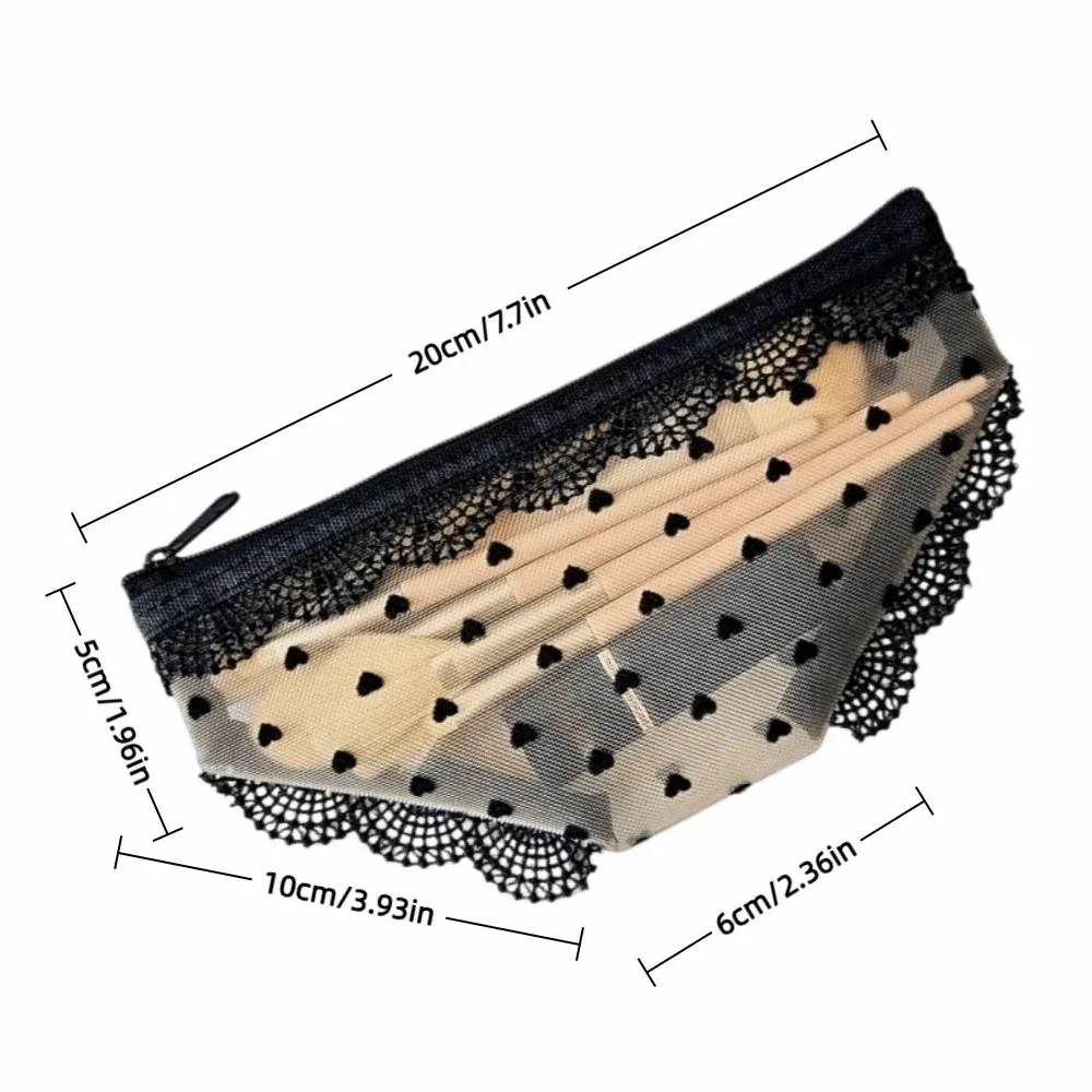 pochette de rangement cosmétique unique en forme de slip, en dentelle et maille, motif cœur, style y2k, transparente, pour maquillage et articles de toilette, idéale pour le voyage
