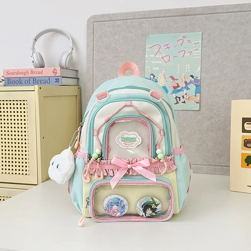 sac à dos coréen à nœud papillon, grande capacité, esthétique soignée, couleur transparente contrastante, pour l'école