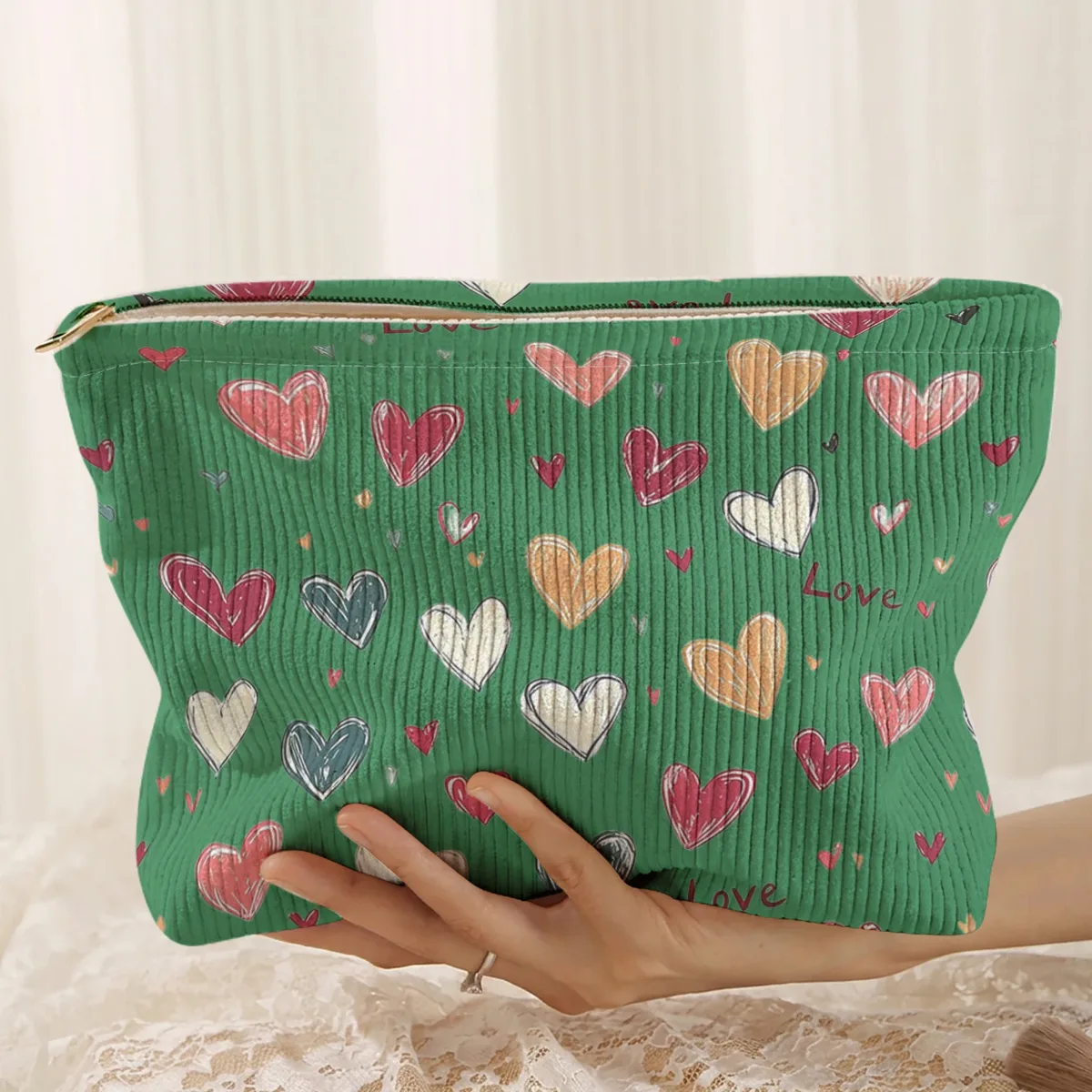 1 pièce, sac de rangement portable pour cosmétiques avec motif de cœur coloré, imprimé double face, sac de maquillage de voyage à fermeture éclair