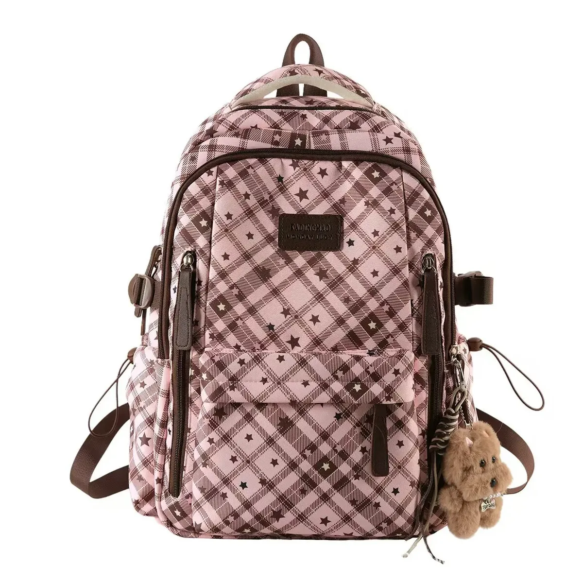 sac à dos décontracté grande capacité tendance pour les loisirs et les voyages, en nylon, pour les jeunes filles du collège et du lycée, sac à dos d'extérieur à imprimé à carreaux