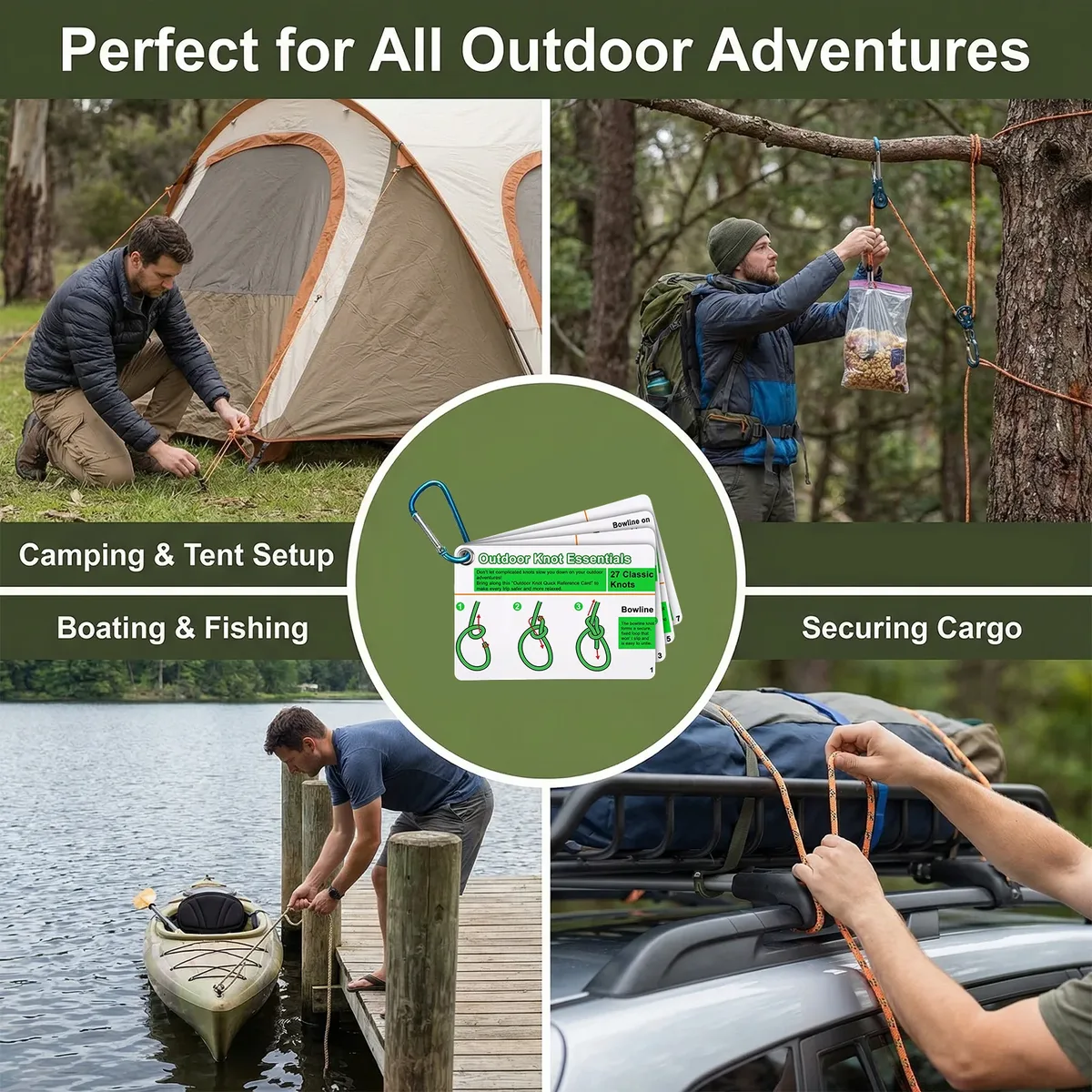 guide visuel nœuds plastique imperméable cartes survie scouts randonneurs cadeaux camping clip sac dos zinc blanc vert rose