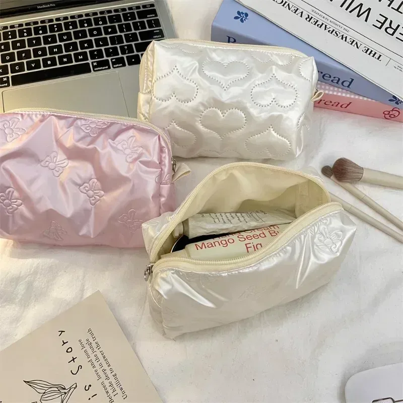 sacs de maquillage à motif d'arc lingge argenté pour femmes, mode mignonne dame filles écouteurs clé rouge à lèvres sac de rangement cosmétique pochette à fermeture éclair