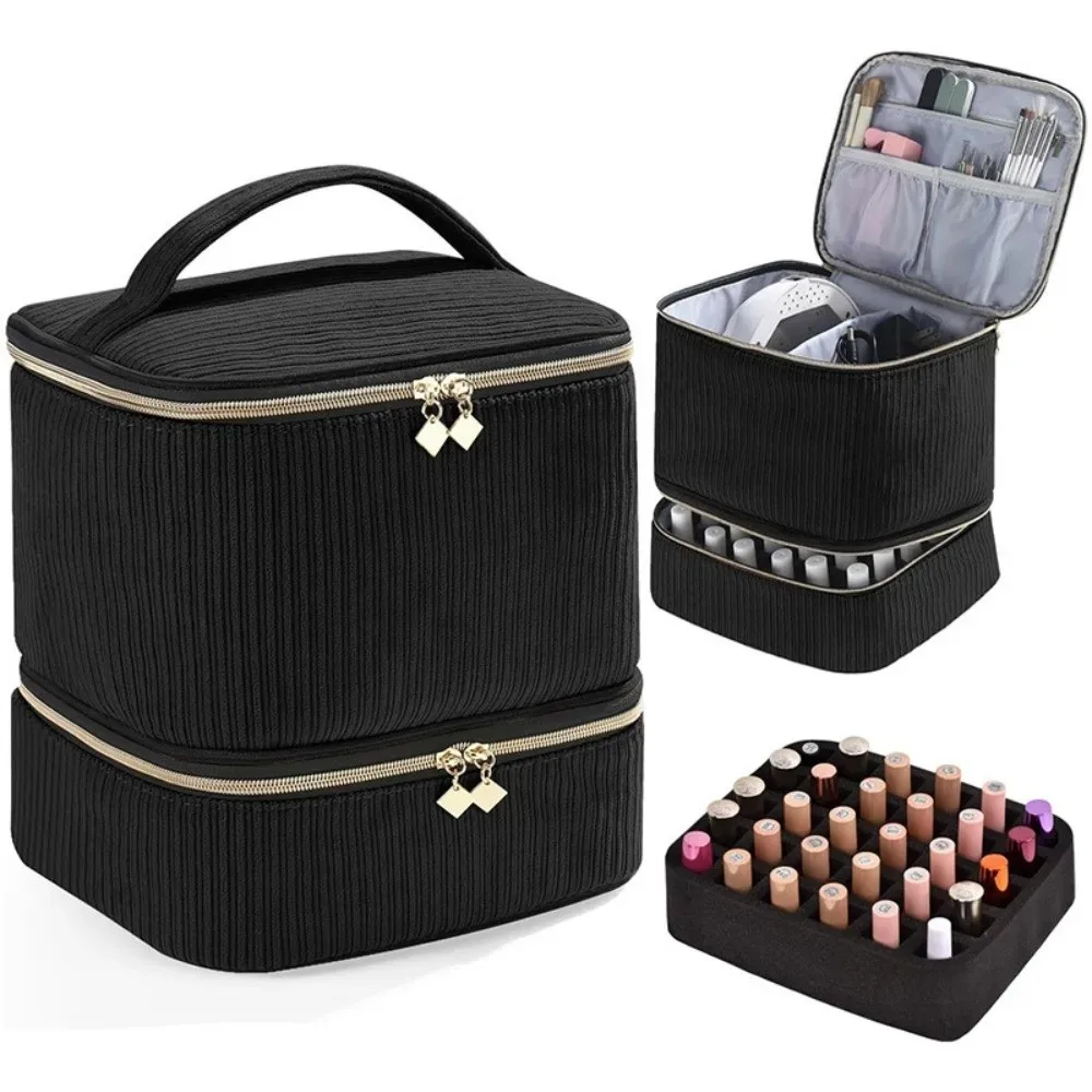 sac de rangement de vernis à ongles double couche, sac de kit de soins des ongles portatif de grande capacité, sac de rangement d'huile essentielle à 30 grilles
