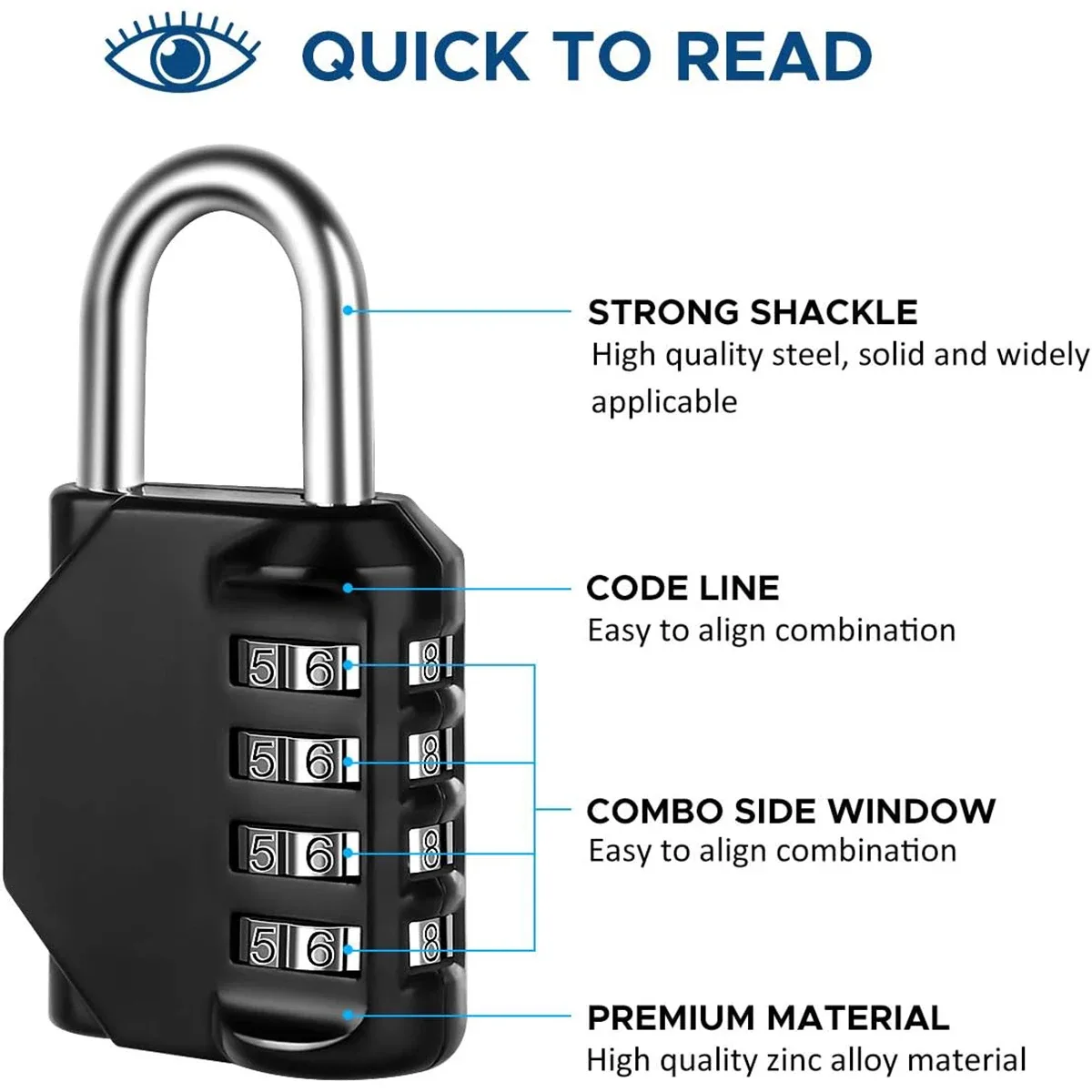 cadenas serrure tsa métallique noir chiffres blancs chaîne métallique voyage compact sécurité antirouille durabilité