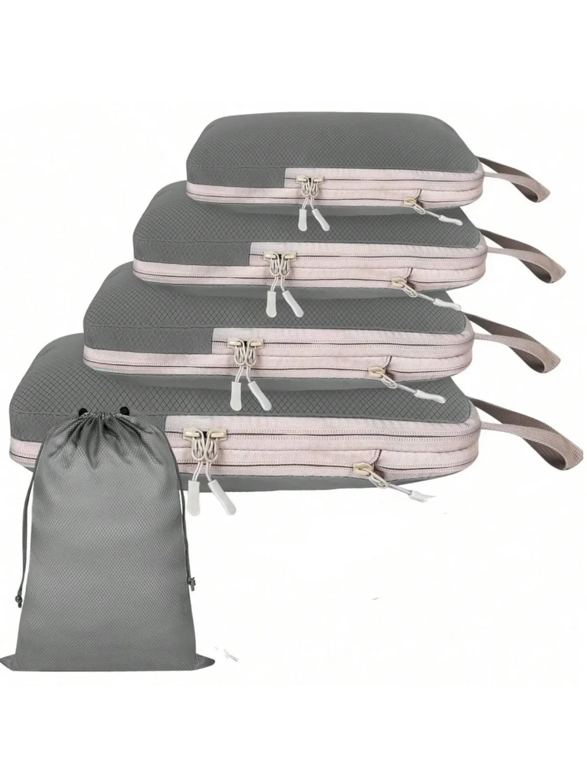organisateur voyage polyester beige compartiments chaussures compression dépliage économie espaces pliage sac déplacement usage six pièces