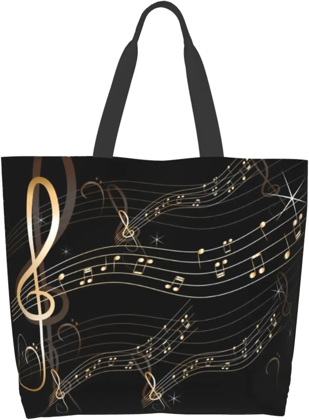 grand sac fourre-tout réutilisable pour femme, sac à main décontracté, sac d'épicerie polyvalent, travail en plein air, marche, notes de musique