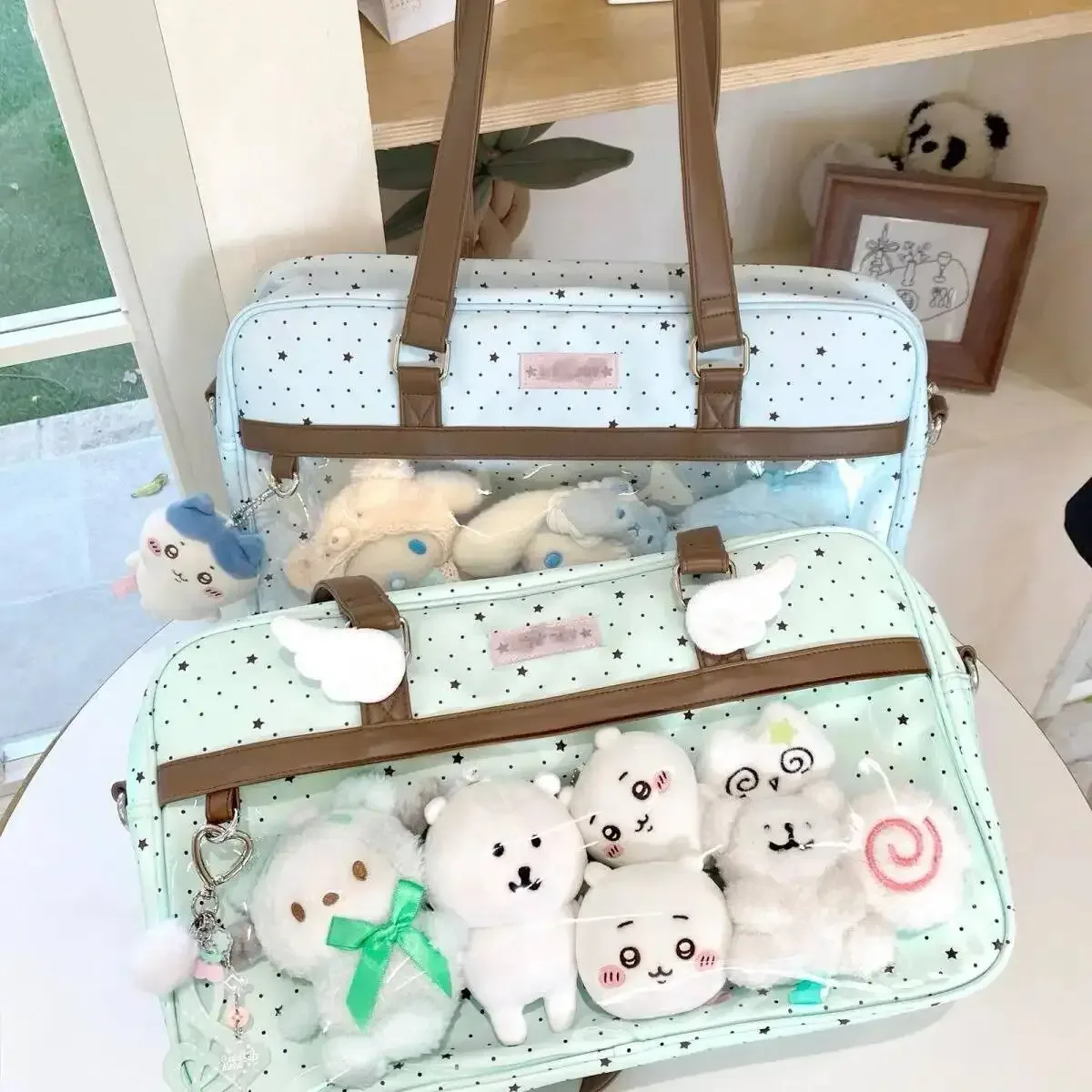 nouveau y2k mignon dentelle ita sac grande capacité lolita filles poche transparente bricolage badge affichage sac à bandoulière décontracté à pois sac à main