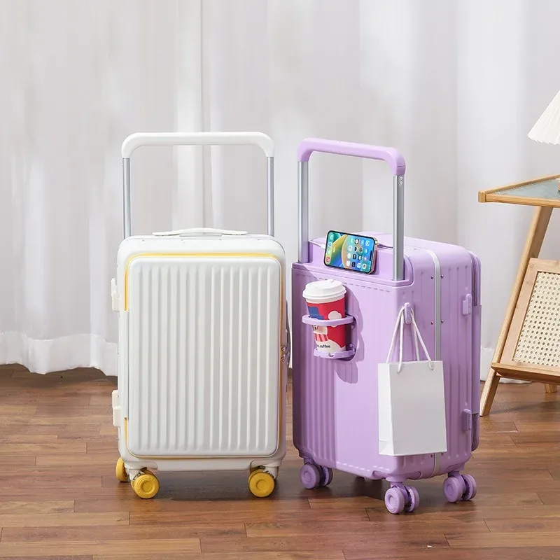 valise de voyage en aluminium avec cadre pc, ouverture frontale, poignée large, roulettes, 20/24/26 pouces