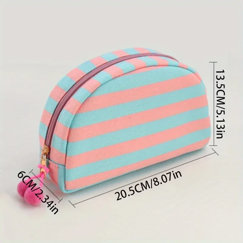 pochette de maquillage rayée brodée sur mesure, nom personnalisé, organiseur de toilette de voyage coloré, essentiels pour demoiselles d'honneur, pochette pour les vacances