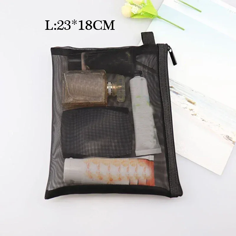 sac à cosmétiques en maille pour femmes, rangement de voyage, sac de maquillage, organisateur, pochette de maquillage portable, petite et grande trousse de toilette et de beauté
