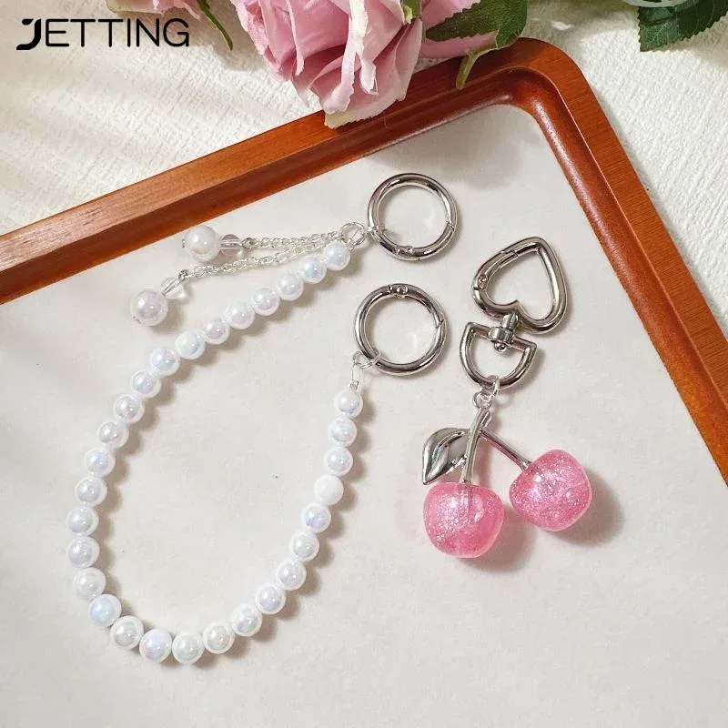 1/2 pièces mode perle cerise dentelle porte-clés chaîne sac charme tressé corde à la mode porte-clés pour sac à dos pendentif accessoires