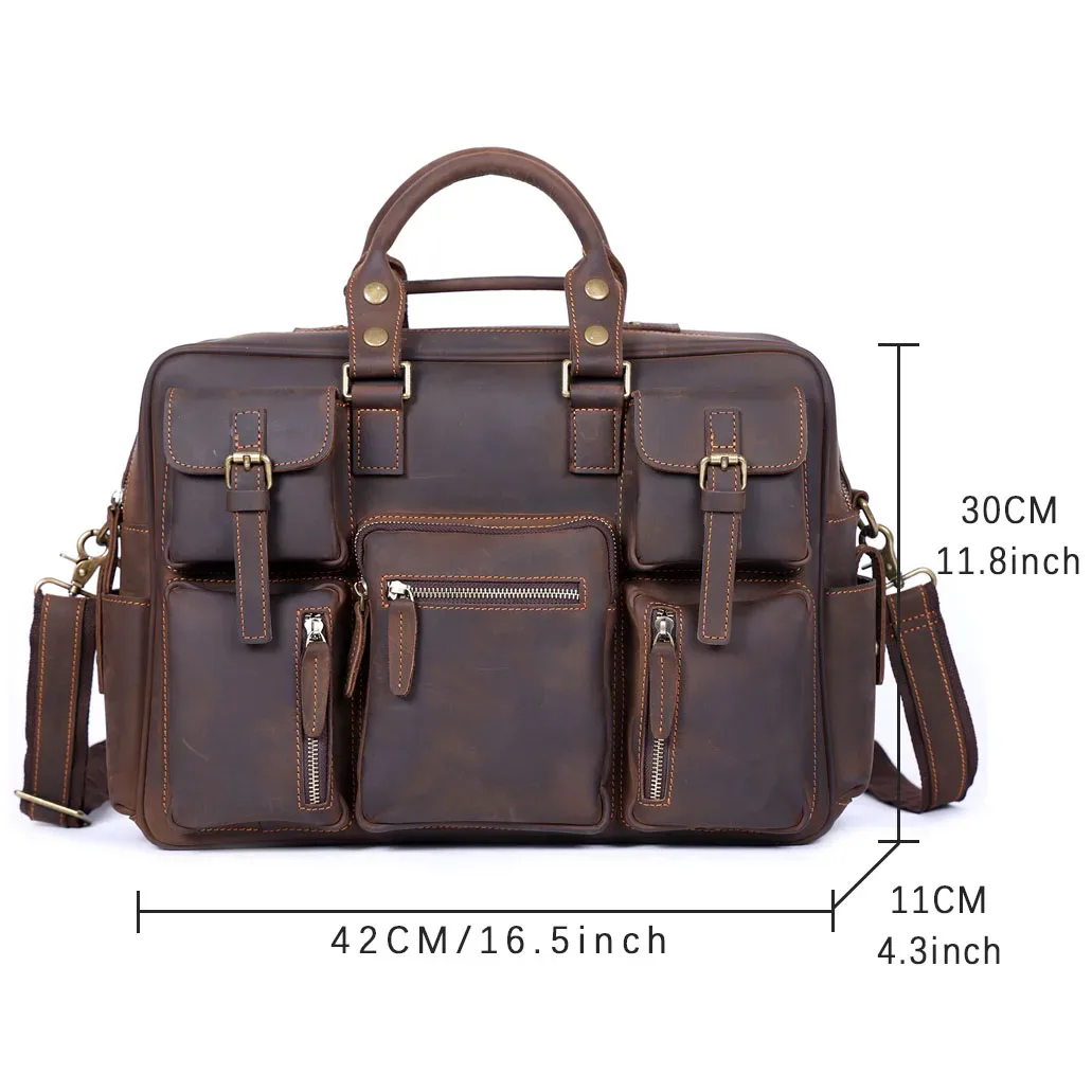 sacoche vintage pour homme en cuir pleine fleur, sac messager pour ordinateur portable 16 pouces, sac de voyage d'affaires en cuir véritable crazy horse