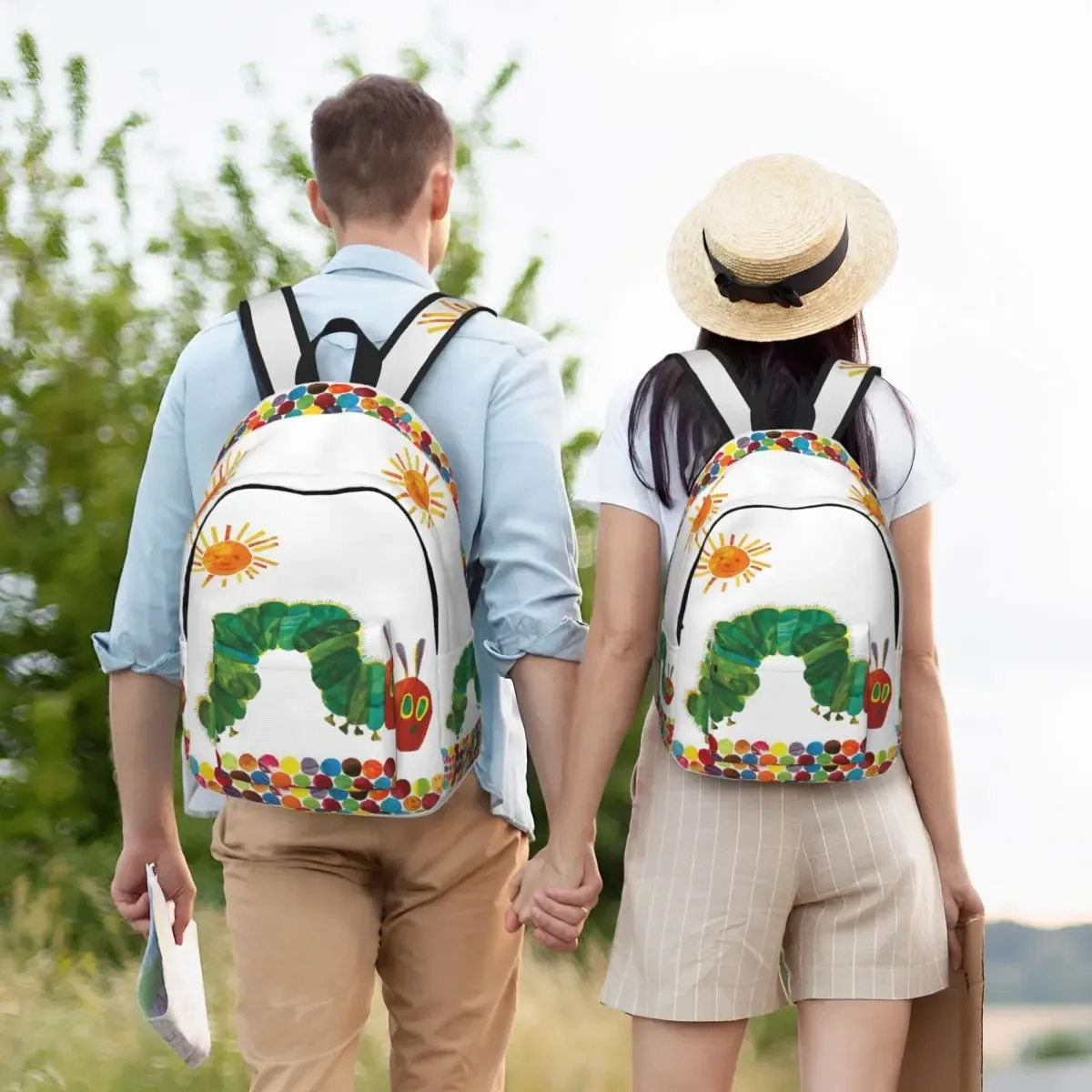 les chenilles très frappées soleil mode sac à dos en plein air étudiant travail dessin animé livre sac à dos pour hommes femmes collège sac à bandoulière