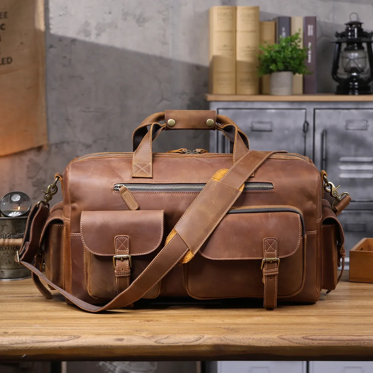 sac de voyage vintage s.worker en cuir de vachette pleine fleur, grande capacité, bagage à main, sac de week-end en cuir véritable