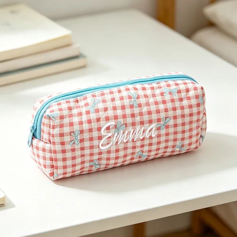 broderie personnalisée/style standard 2 options, trousse de maquillage imprimée avec nœud, trousse à crayons, début de la rentrée scolaire!