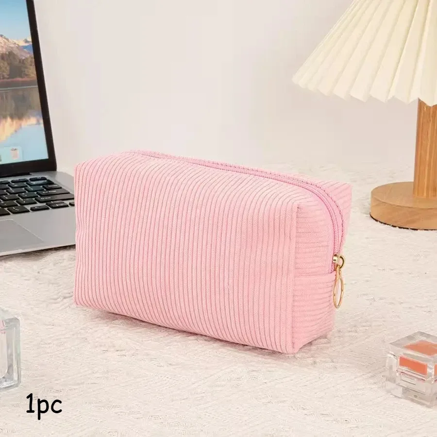 trousse de maquillage en velours côtelé de couleur unie – magnifique pochette doublée imperméable, utilisée pour les kits de cosmétiques, de soins de la peau et en déplacement