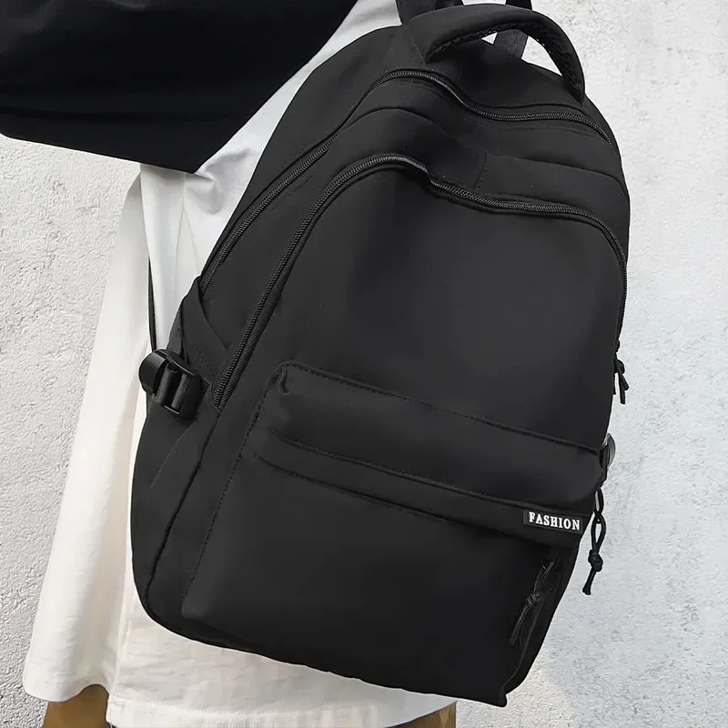 sac à dos d'étudiant de grande capacité, couleur unie, simple, noir, pour collégiens et lycéens, sac à dos de voyage