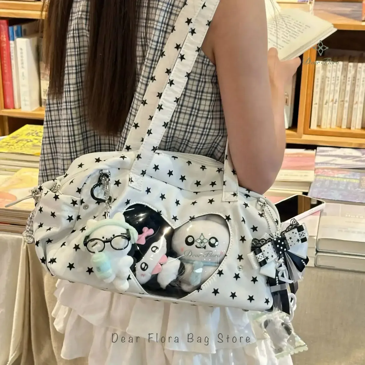 Nouveau mignon Ita sac femmes grande capacité sac à bandoulière Lolita fille sac Transparent bricolage Badge affichage sac à bandoulière Y2K doux sac à main