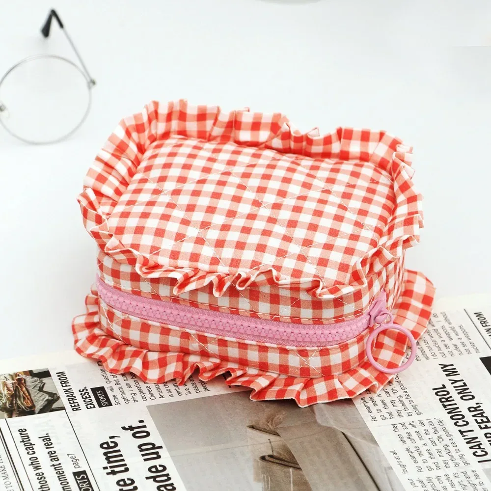 sac de maquillage portable, design matelassé, motif à carreaux, sac de rangement pour pinceaux de maquillage avec fermeture éclair, sac de toilette multifonctionnel pour les voyages