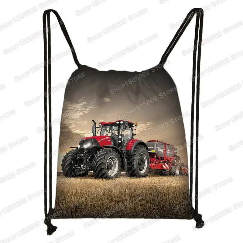 sac à dos à imprimé tracteur pour enfant, sac à dos avec cordon de serrage pour garçon et fille