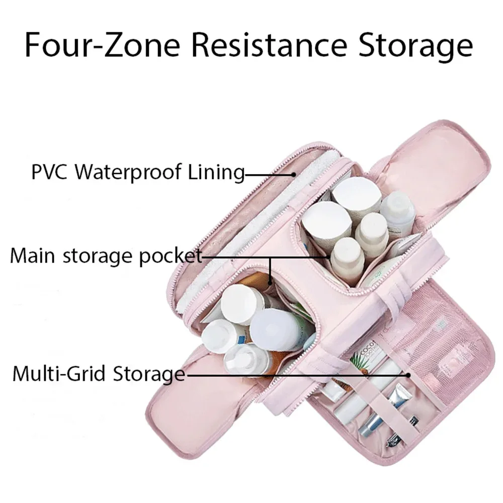 nouvelle trousse de maquillage de grande capacité, trousse de toilette portable, trousse à cosmétiques moelleuse à large ouverture, organisateur de voyage avec compartiments.