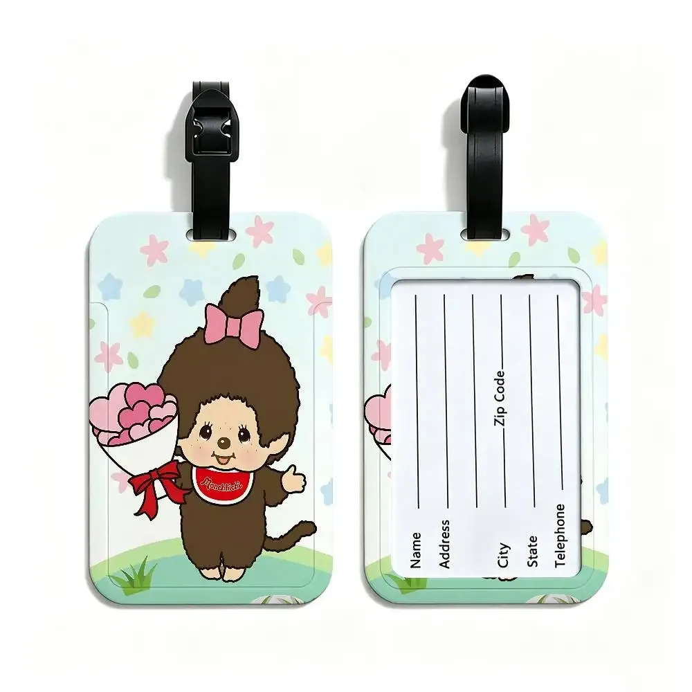 étiquette bagage plastique pvc motif dessin animé monchhichi personnages lapins filles bleu rouge gris rose blanc voyage école usage journalier antiperte