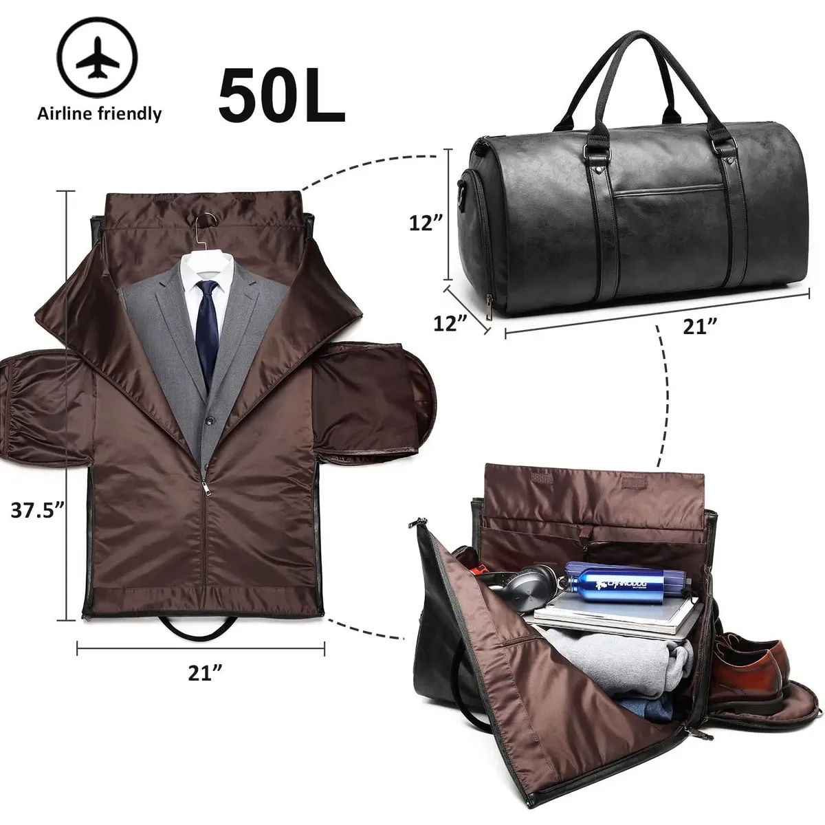 geestock-sac de voyage en pu trempé pour hommes et femmes, grande capacité, sac de vêtement de transport, bagage de vol d'affaires, poudres à chaussures
