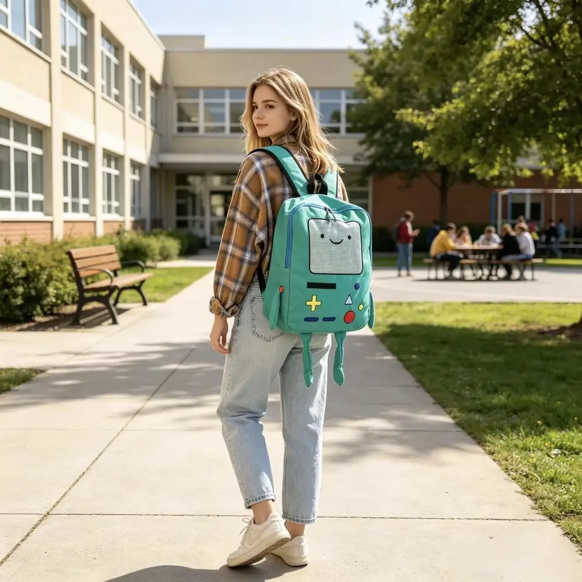 sacs à dos créatifs au design de robot pour filles, sac à dos à motif de console de jeux amusant pour femmes, sac à dos en toile mignon de dessin animé, sac de voyage
