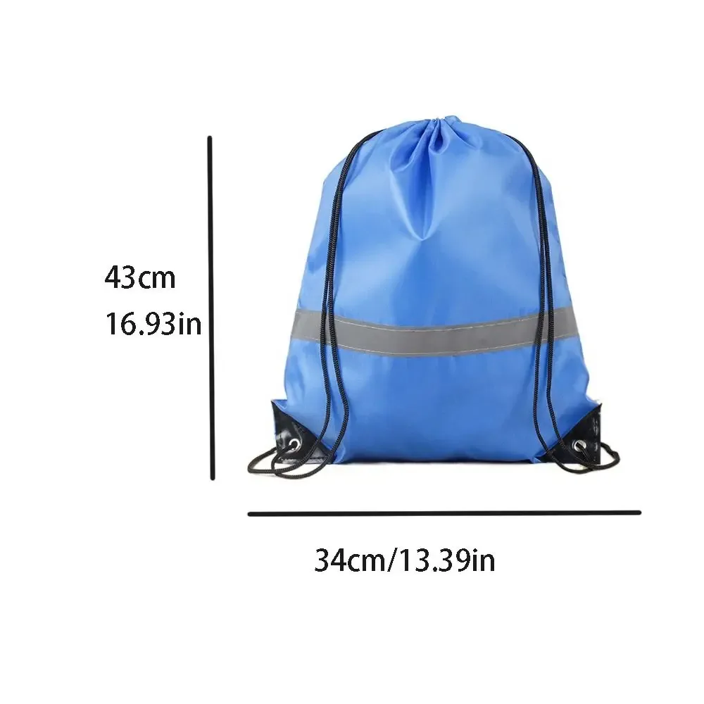 sac à dos de sport à rayures réfléchissantes, cordon de serrage, polyester 210d, couleur unie, sac à bandoulière de sport en nylon, étanche et portable