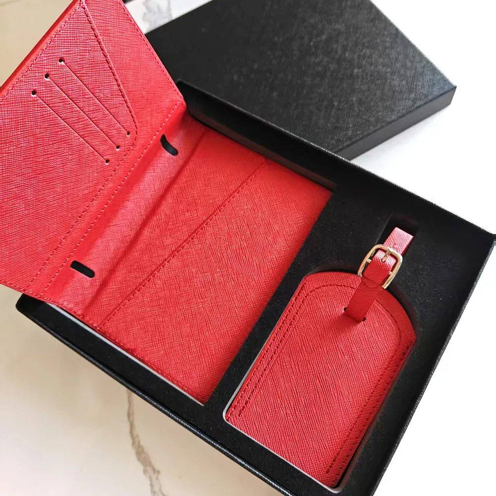 porte-passeport saffiano de voyage avec initiales personnalisées, ensemble d'étiquettes de bagage, boîte-cadeau, nom personnalisé, logo, accessoires de voyage pour femmes et hommes