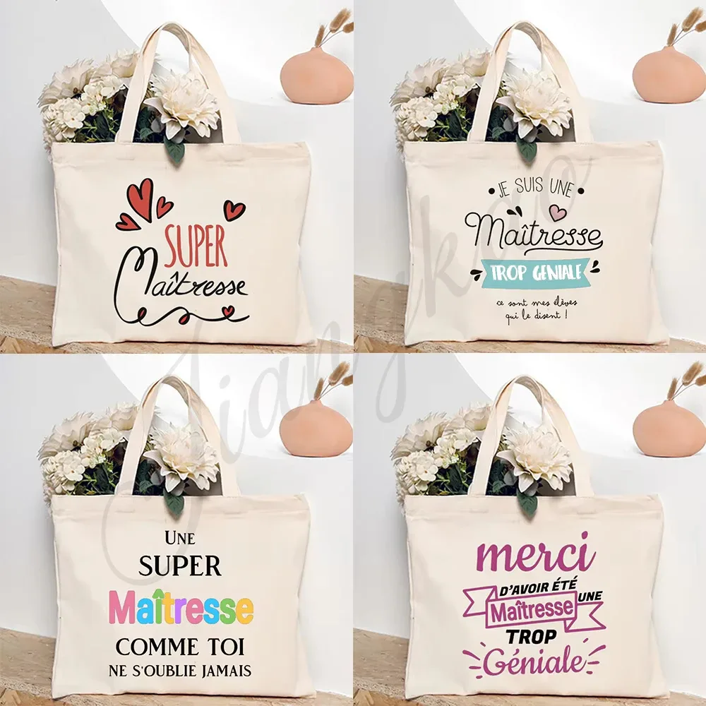 merci enseignant français impression femmes sac à bandoulière toile sacs à provisions femmes sacs à main sac fourre-tout réutilisable meilleurs cadeaux pour maitresse