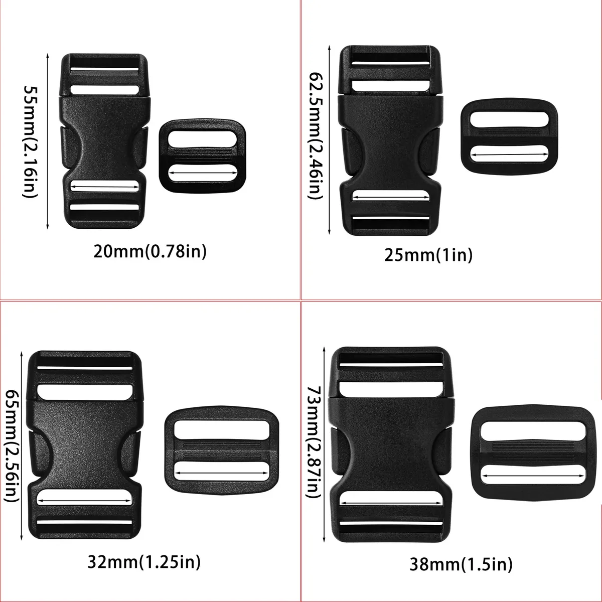 ensemble de boucles et sangles, sangles en nylon de 6 mètres, paquet de 6 boucles à dégagement latéral, 12 curseurs à trois glissières pour sangle de bagage diy, sac à dos