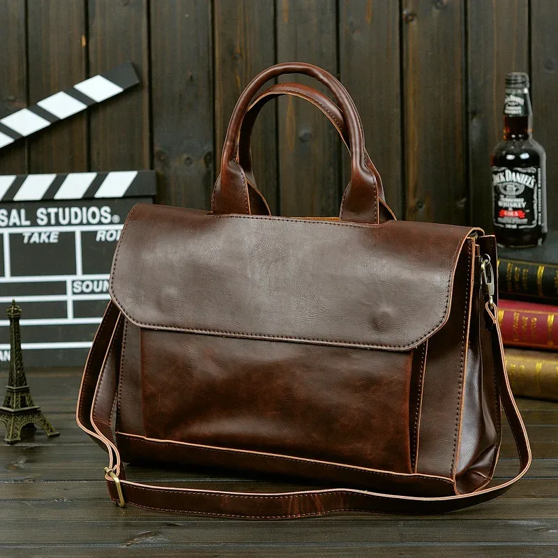 gumst – serviette rétro en cuir de cheval fou pour hommes, sacoches d'affaires, sac à main pour ordinateur portable, pochette d'ordinateur