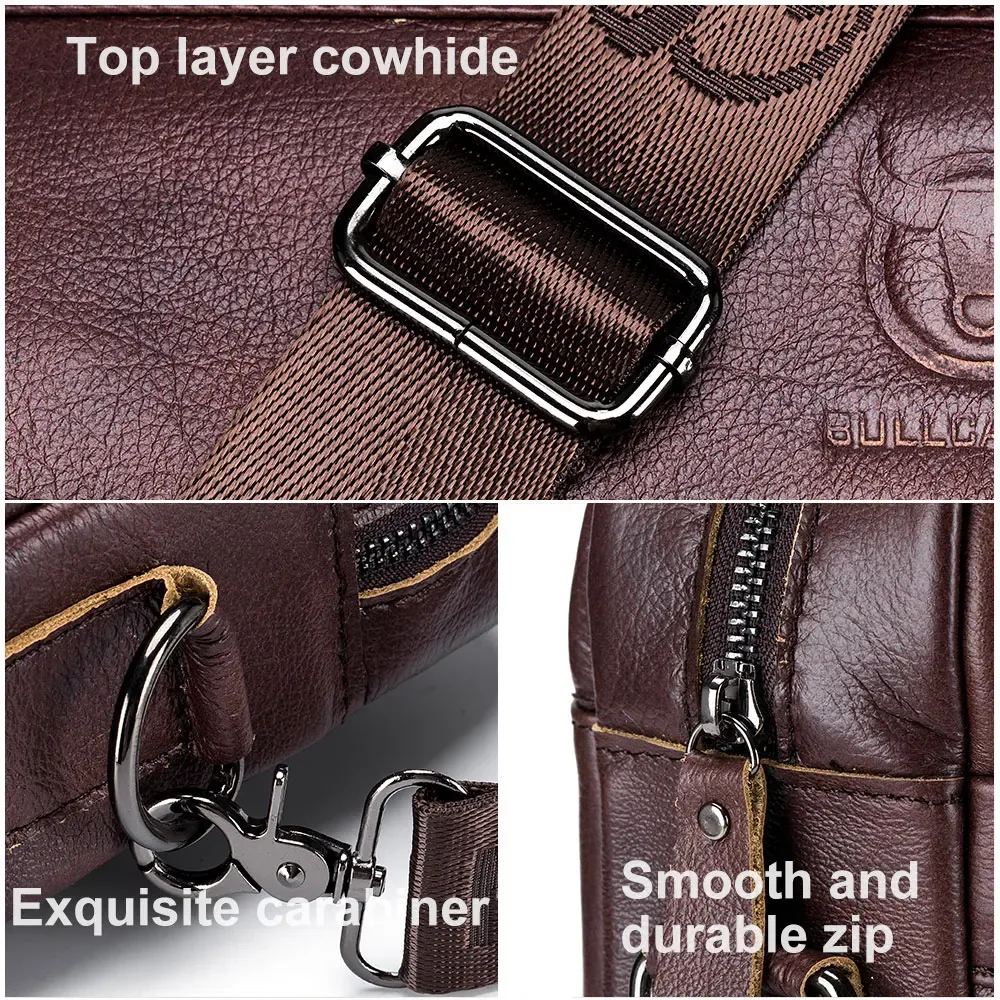 porte documents cuir véritable vache polyester style chinois poignée souple fermeture éclair 14 pouces marron