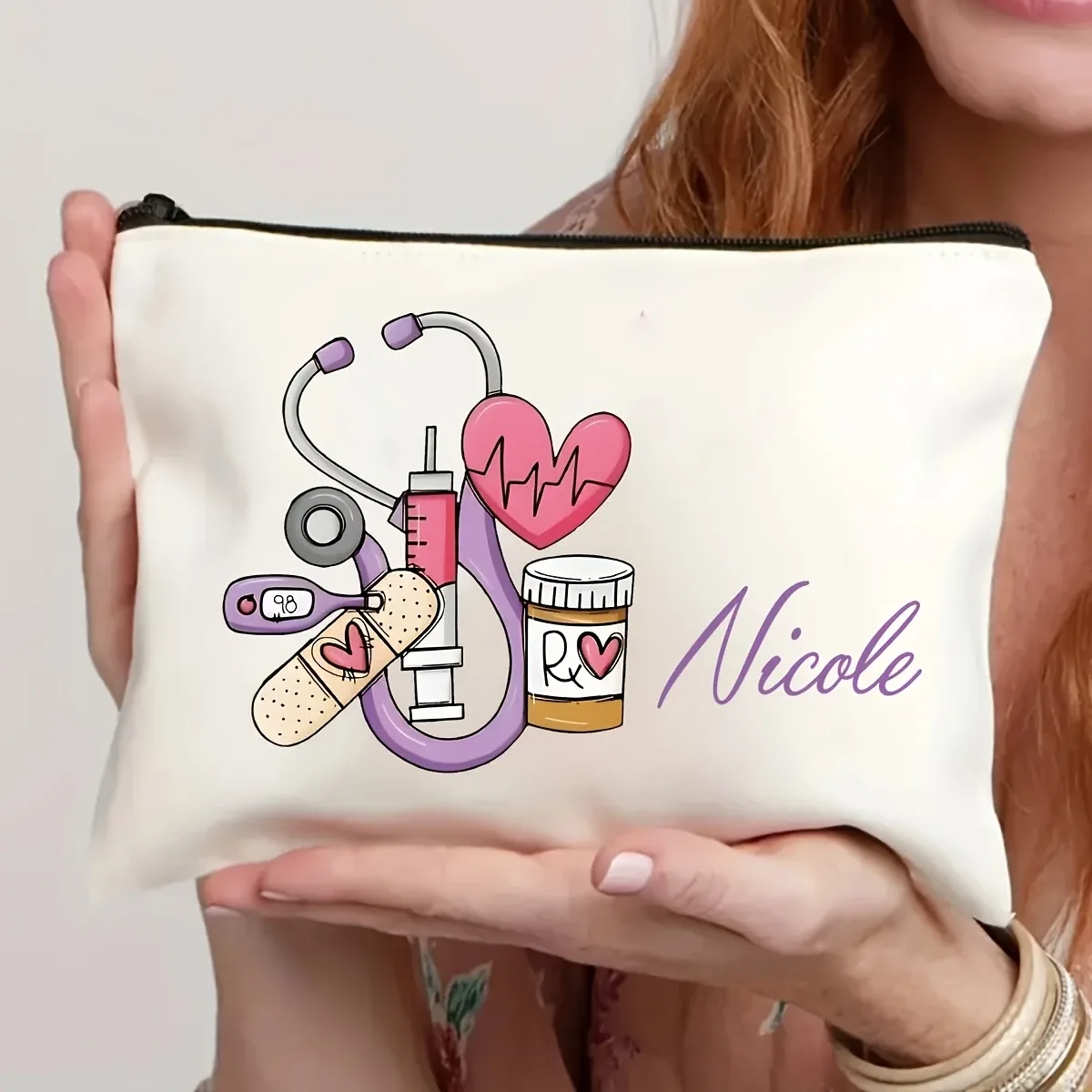 1 pièce trousse de maquillage personnalisable diy avec motif infirmière, cadeau créatif pour la journée des infirmières, meilleur cadeau pour les amis et les meilleures amies