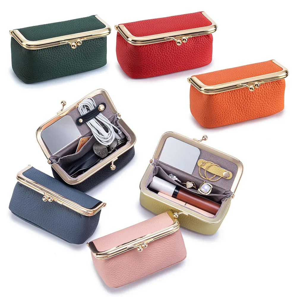 mini trousse de maquillage multifonction en cuir avec miroir, étui de voyage portable pour rouge à lèvres, bijoux, bagues, petits objets