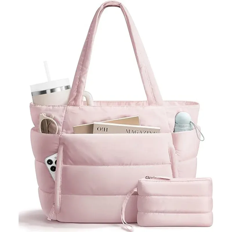 sac fourre-tout matelassé tendance pour femmes, sac à main multi-compartiments avec fermeture éclair, style urbain, usage quotidien, sacs pour voyages courts pour femmes