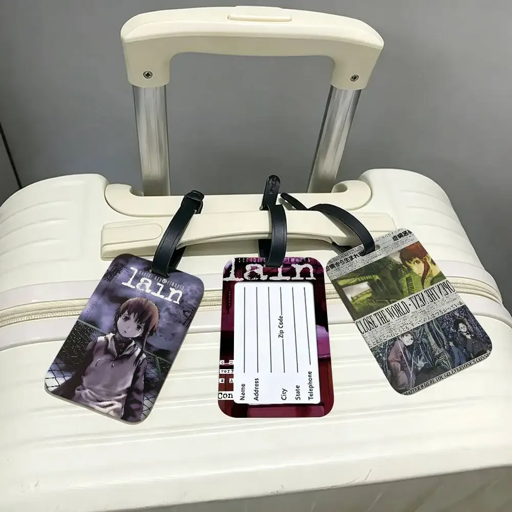 porte-cartes d'information en pvc, étiquette de bagage, étiquette de nom étanche anti-perte pour voyage, série e-experiments l-lain anime
